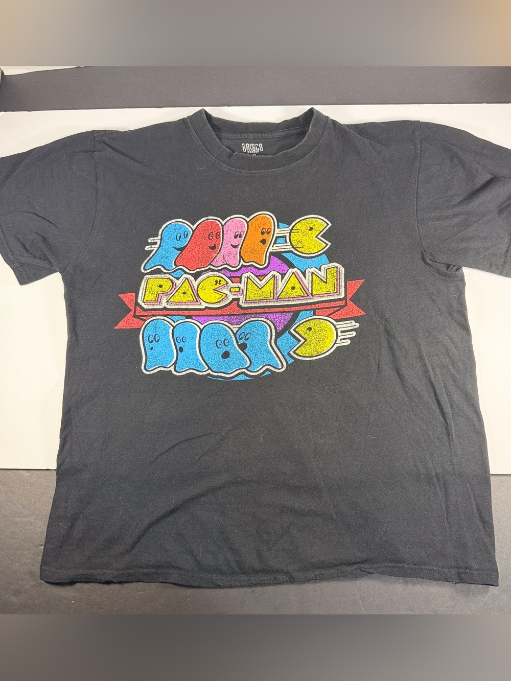 Pac-Man Brisco Brands Graphic T-Shirt Mens Black Retro 80s Video Game Ghosts